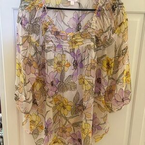 LC Lauren Conrad Purple and Yellow Ruffled Blouse